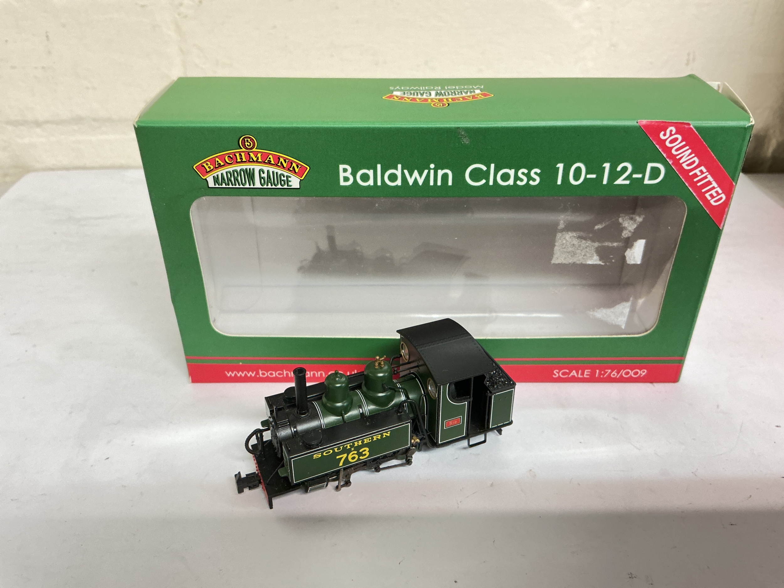 A Boxed Bachmann Narrow Gauge Baldwin Class10-12-D E763 SID Southern Lined Green. No Reserve.