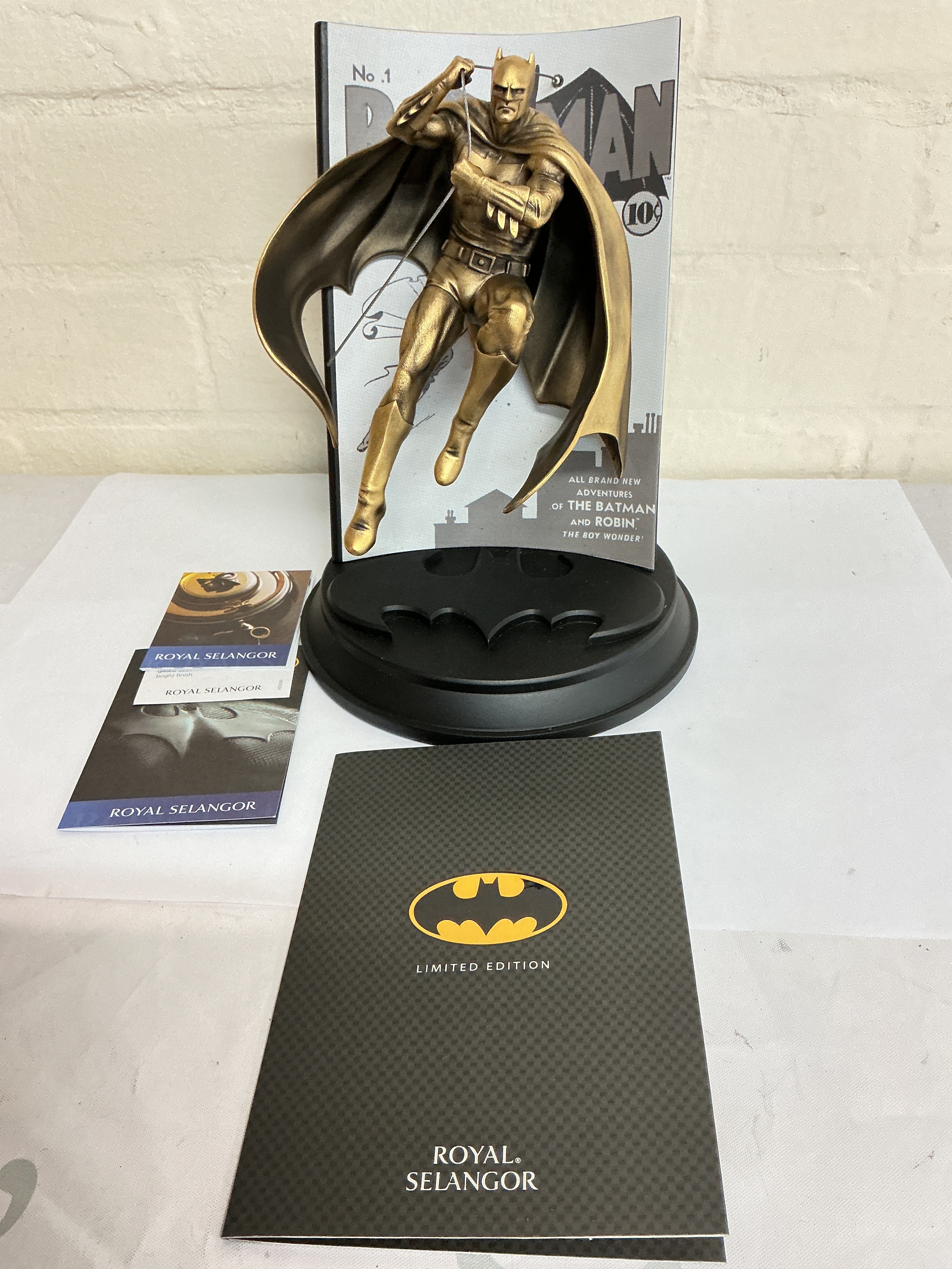 A Rare Boxed Limited Edition Of 200 Batman Royal Selangor Pewter Figure With 24k Gold Gilded Matt Finish. With Certificate.