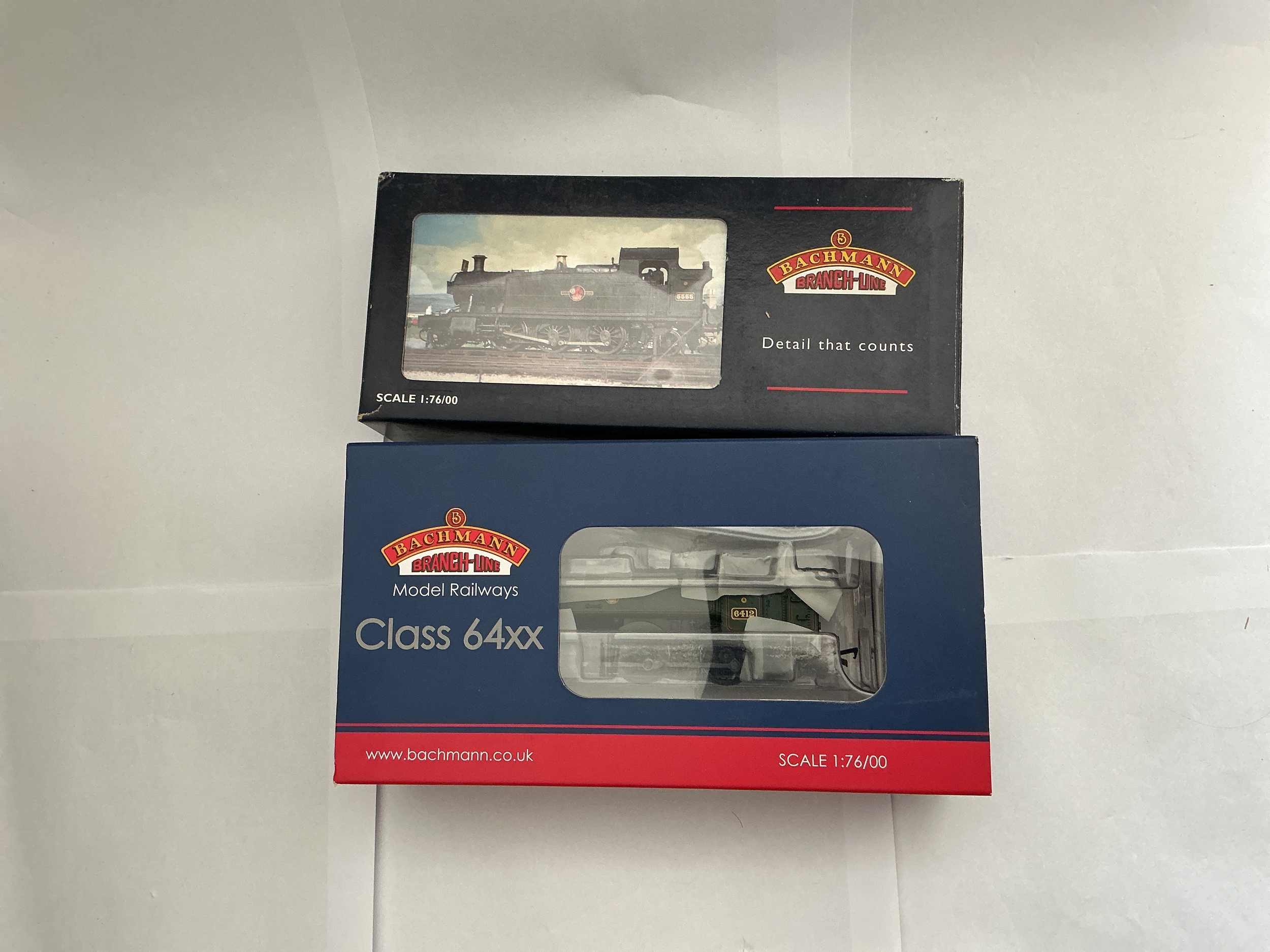 Two Bachmann Branch-line 00 Gauge Locomotives. One 4575 Tank 5553 BR Lined Green L/Crest, 32-135Z. One Class 64XX Pannier Tank 6412 BR Green Late Crest, 31-637 DCC. No Reserve. 