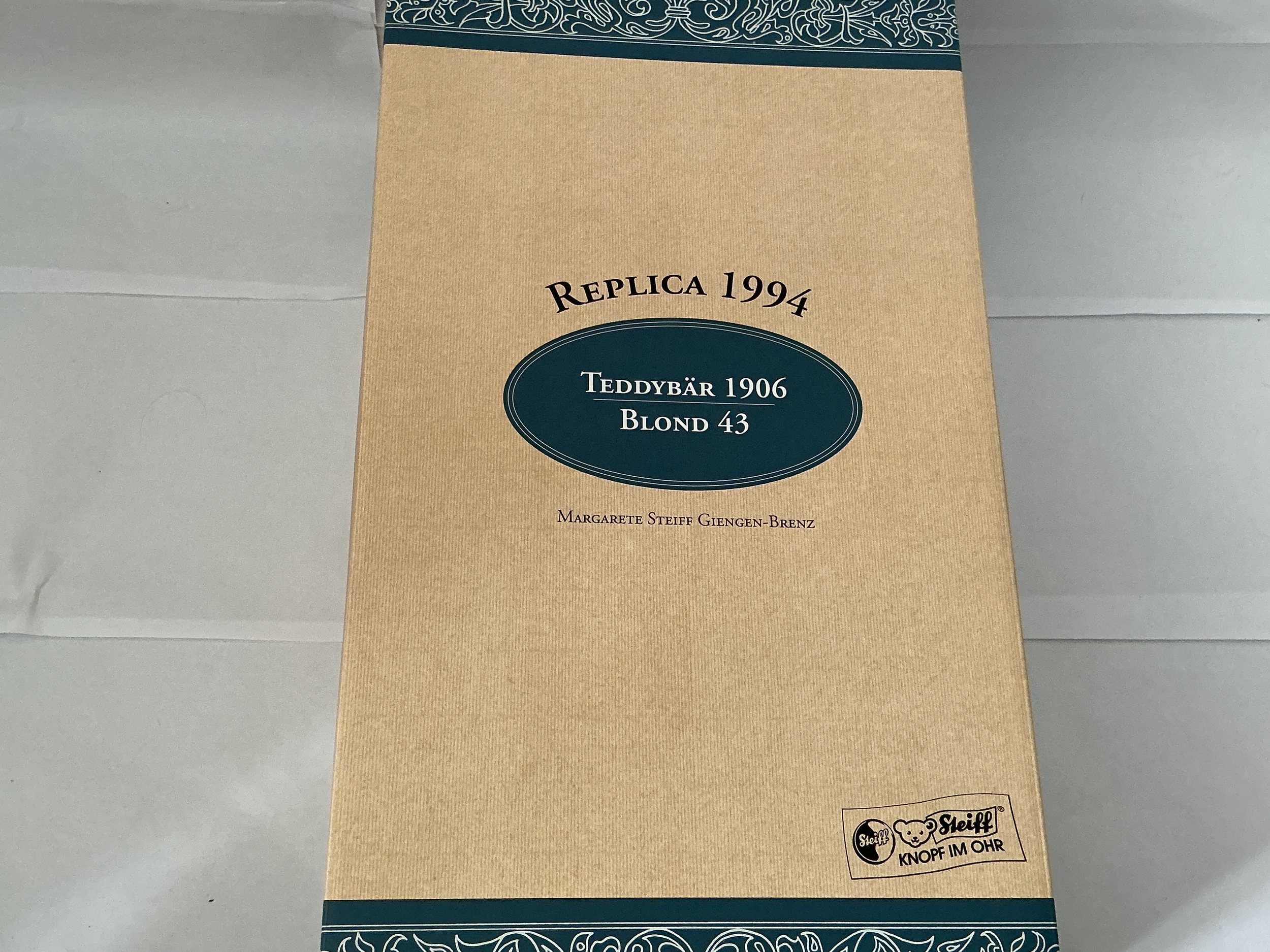 A Boxed 1994 Replica of 1906 Blond 43 Steiff Teddy Bear. No Reserve. 