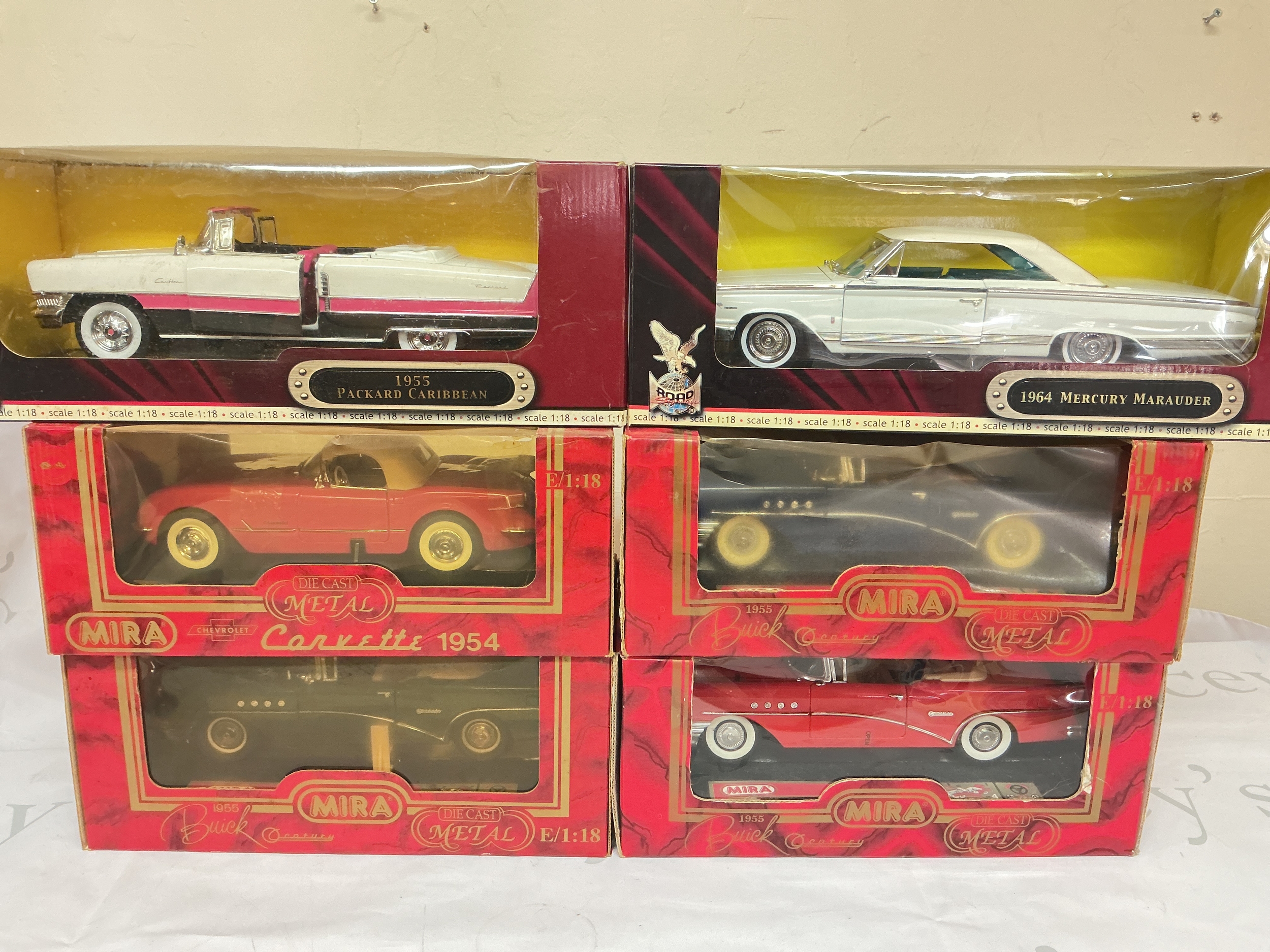 6 X Boxed 1/18 Scale Diecast Cars By Mira And Yat Ming.