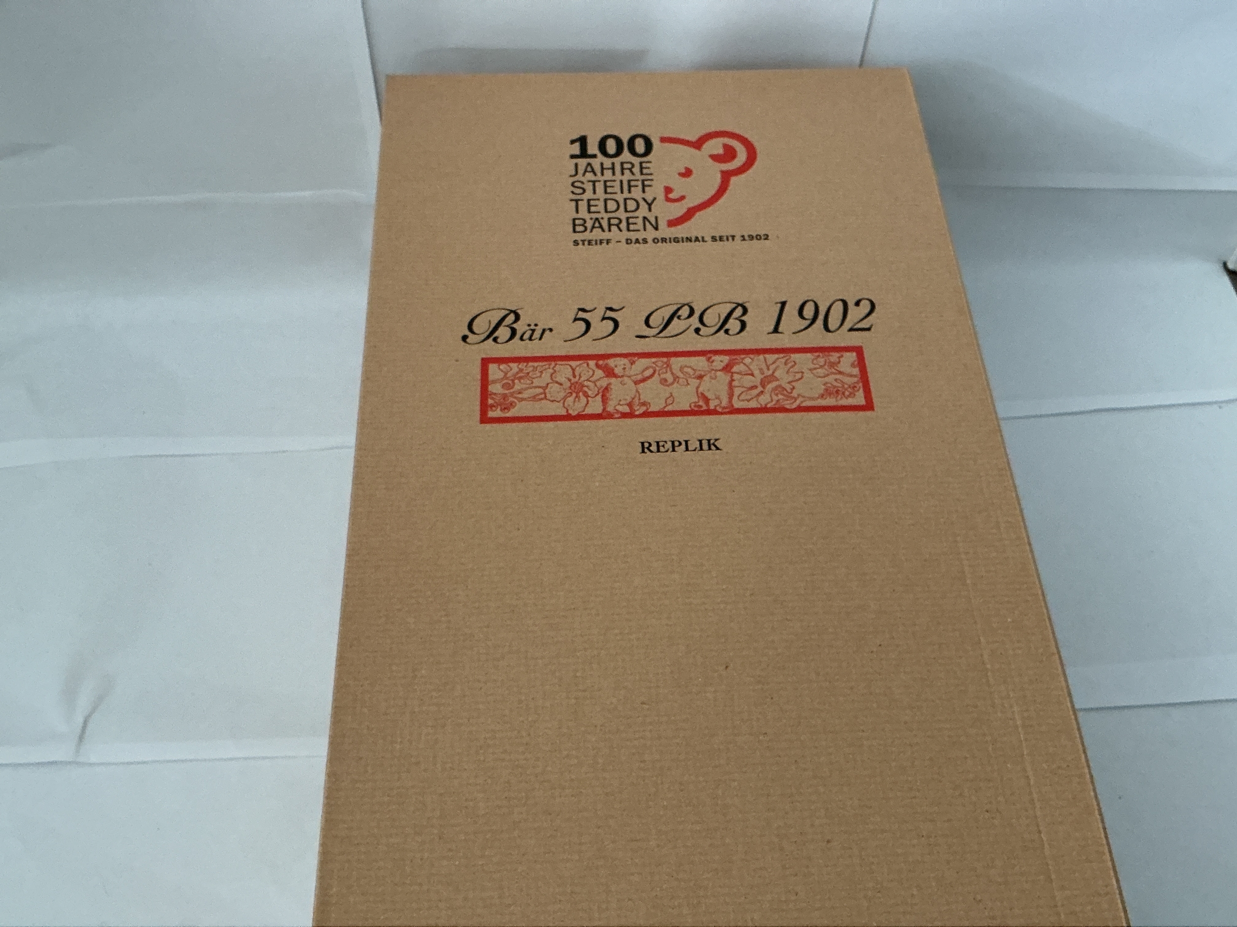 A Boxed Bear 55 LB 1902 Replica Steiff Teddy Bear. No Reserve.