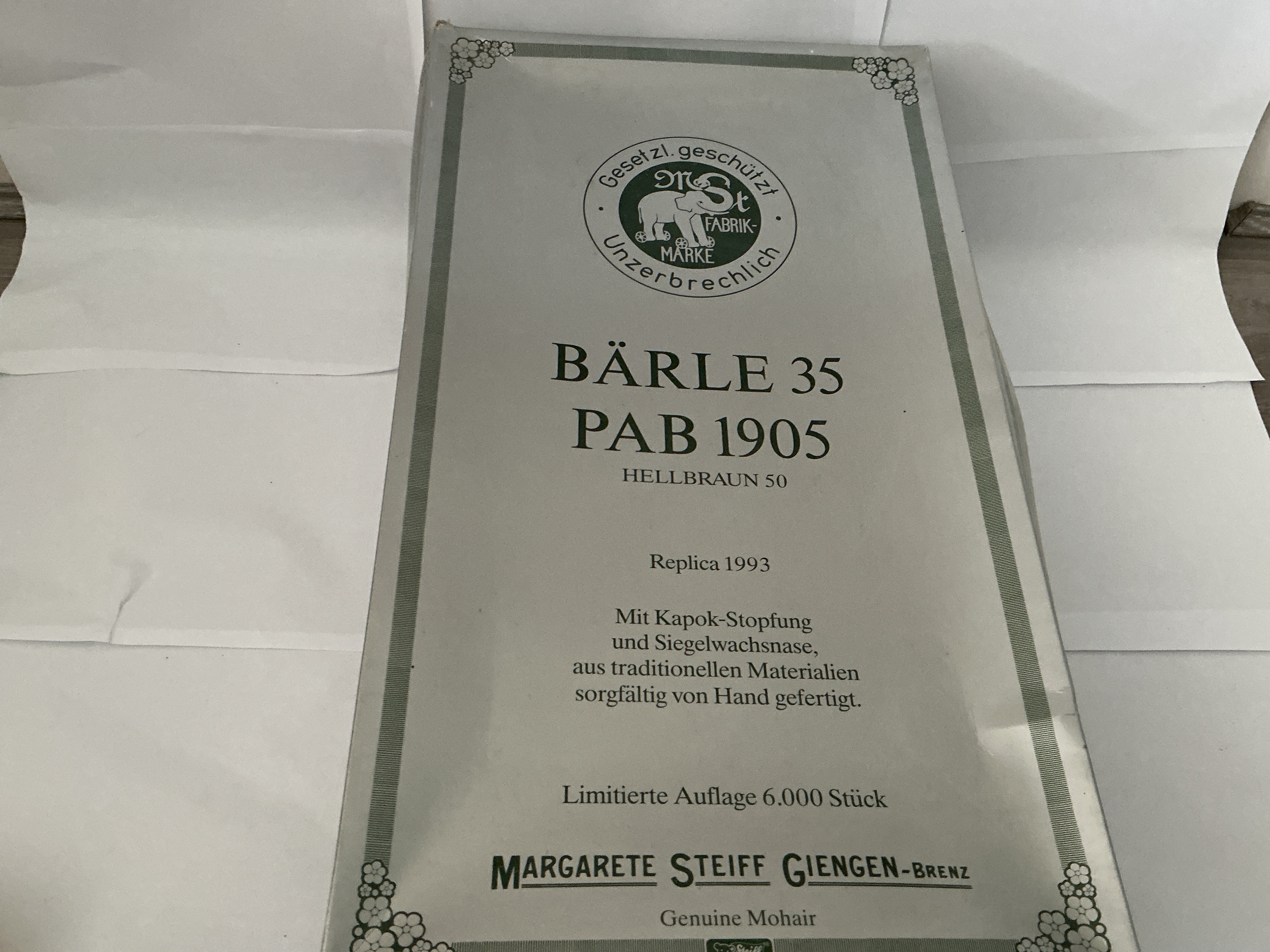 A Boxed Barle 35 Pab 1905 Light Brown 50 Steiff Teddy Bear. No Reserve.