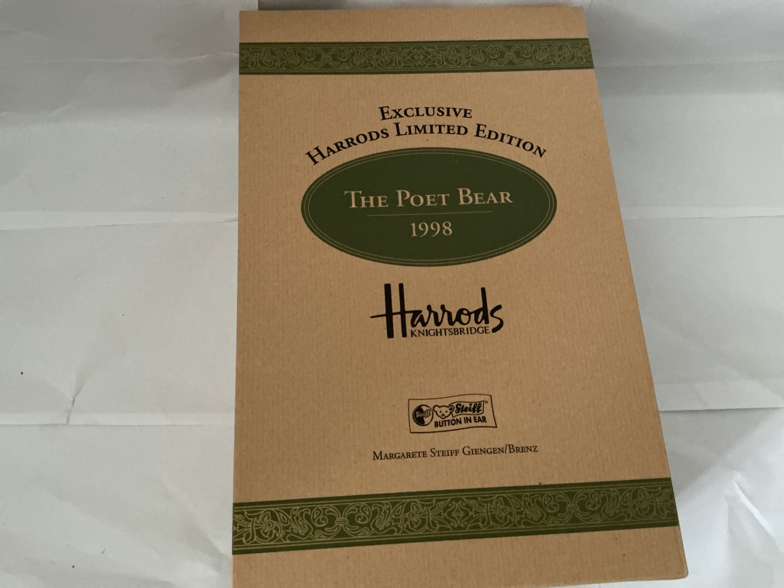 A Boxed Harrods Limited Edition 1998 Poet Steiff Teddy Bear. No Reserve.