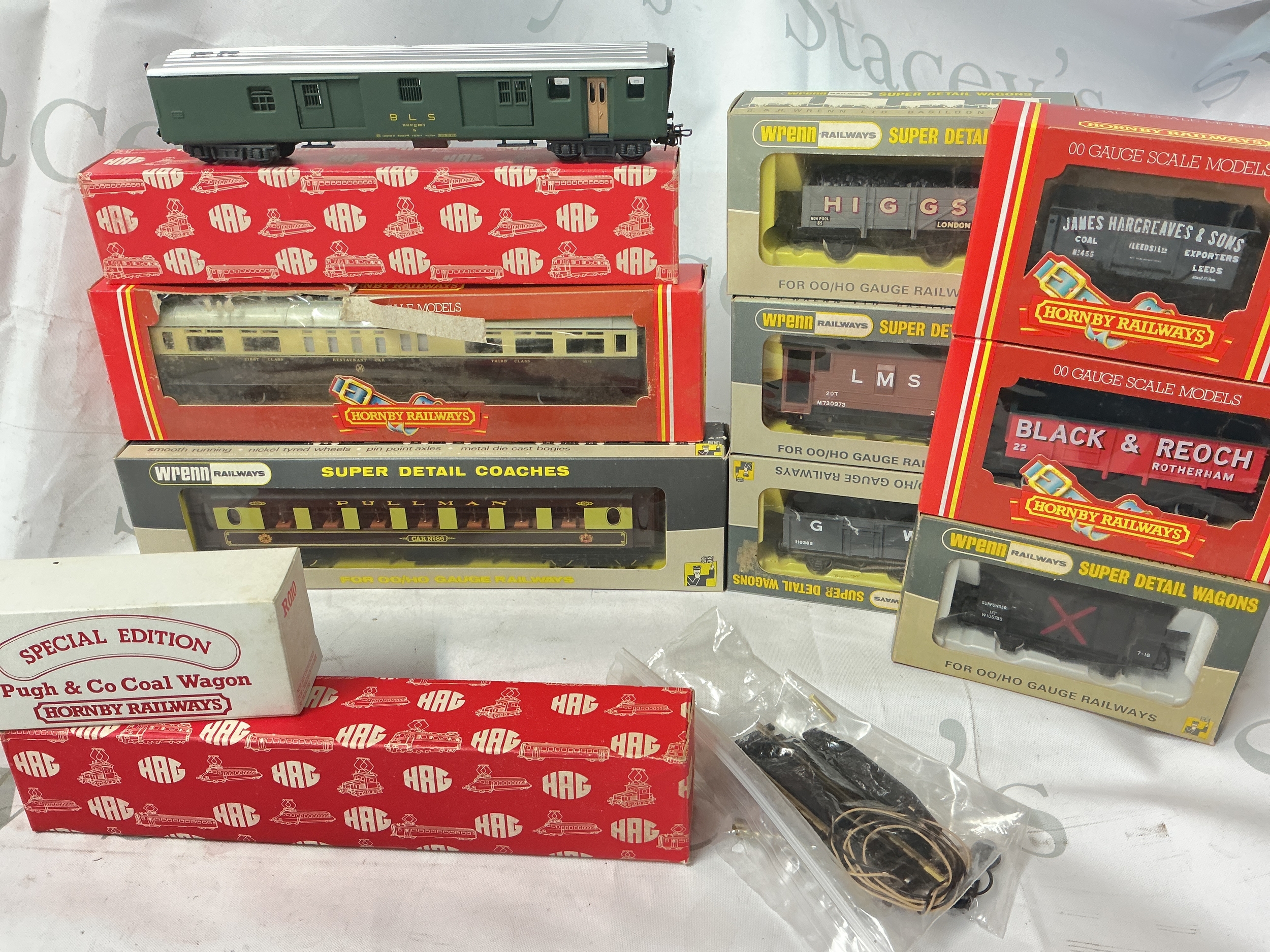 A Collection Of Boxed 00 Gauge Wagon And Coaches Including Wrenn, Hornby And HAG. Also 2 Hornby Controllers. No Reserve.