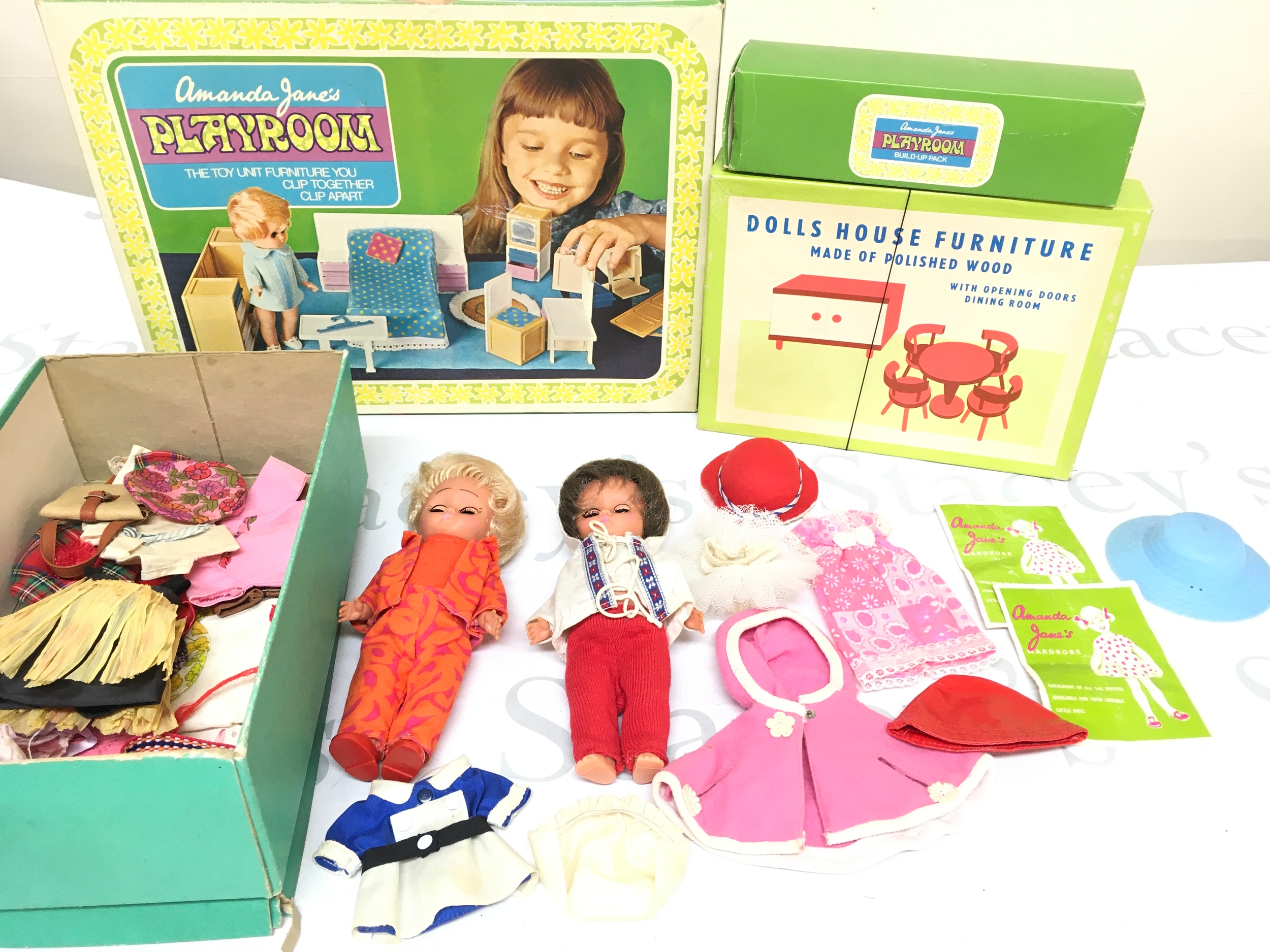 2 X Amanda Janes Dolls, a Boxed Playroom, And Accessories. No Reserve.