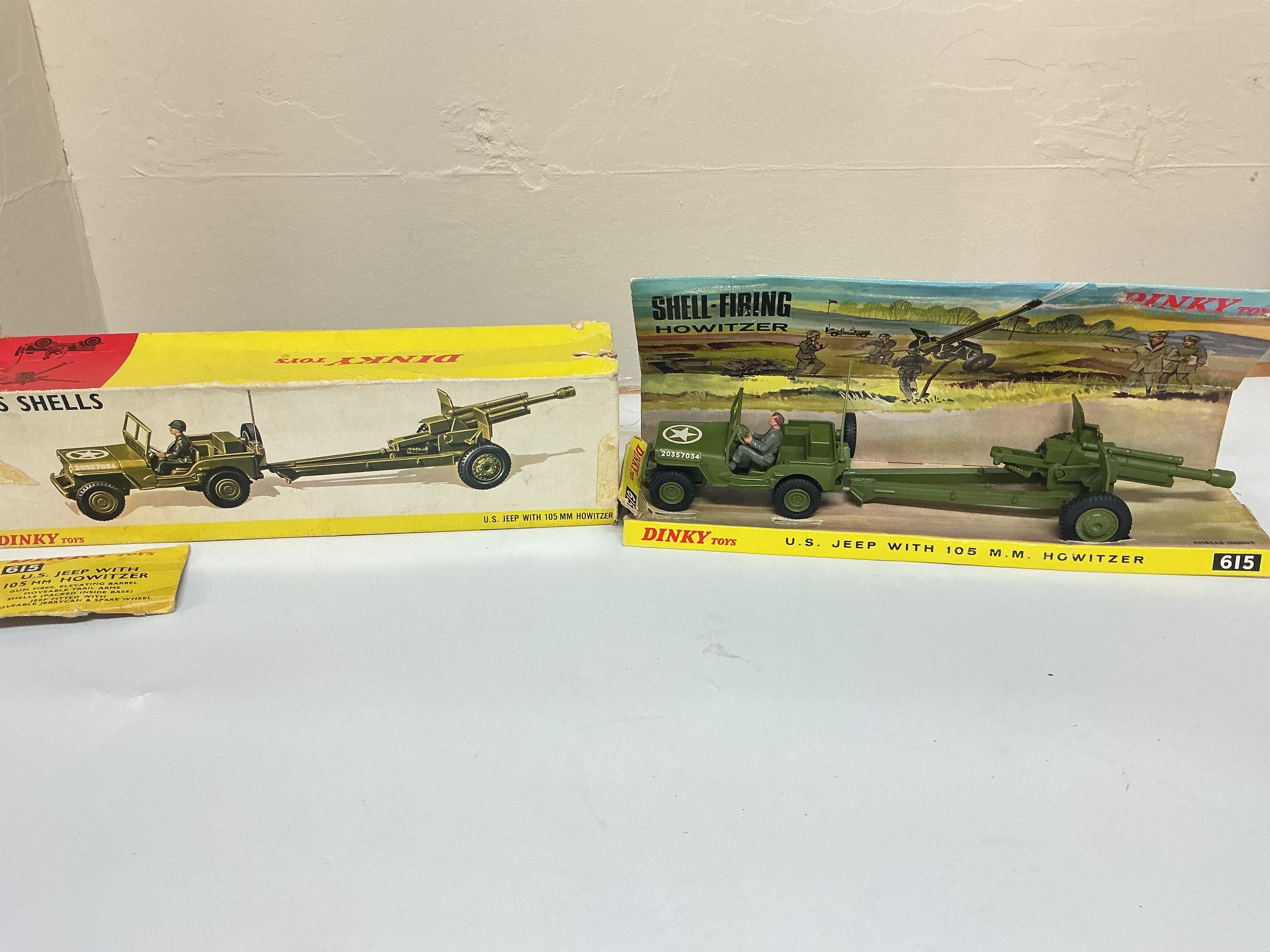 A Boxed Dinky U.S. Jeep With 105 M.M. Howitzer #615 Box Is Worn, No Reserve.