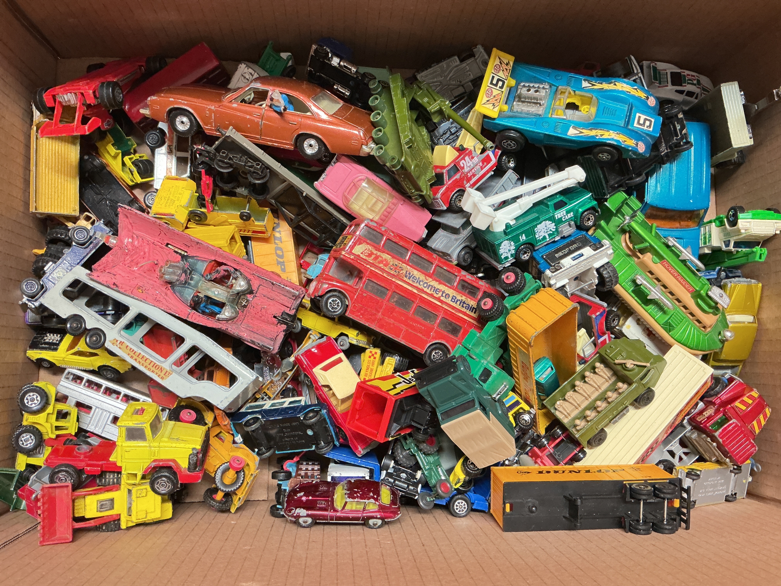A Box Containing Playworn Diecast, including Corgi, Matchbox Etc.