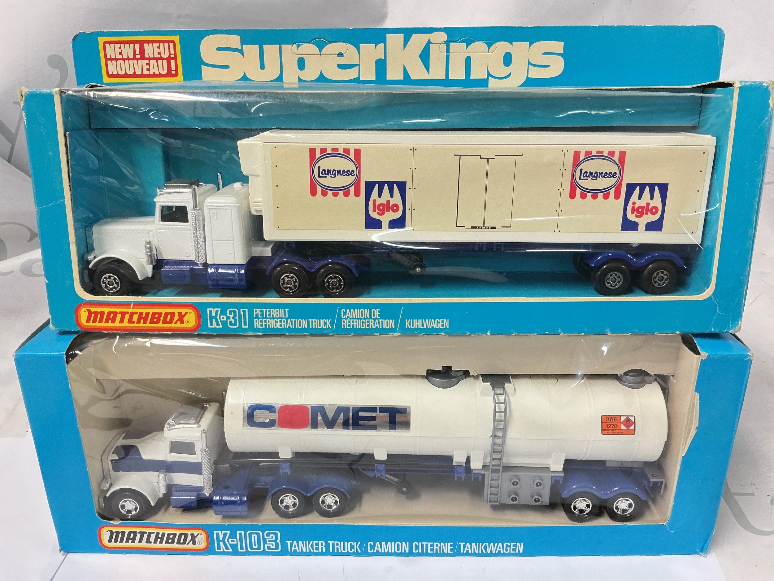 2 Boxed Matchbox Superkings Trucks, A Refrigeration Truck And Tanker Truck #s K-31 And K-103. No Reserve.