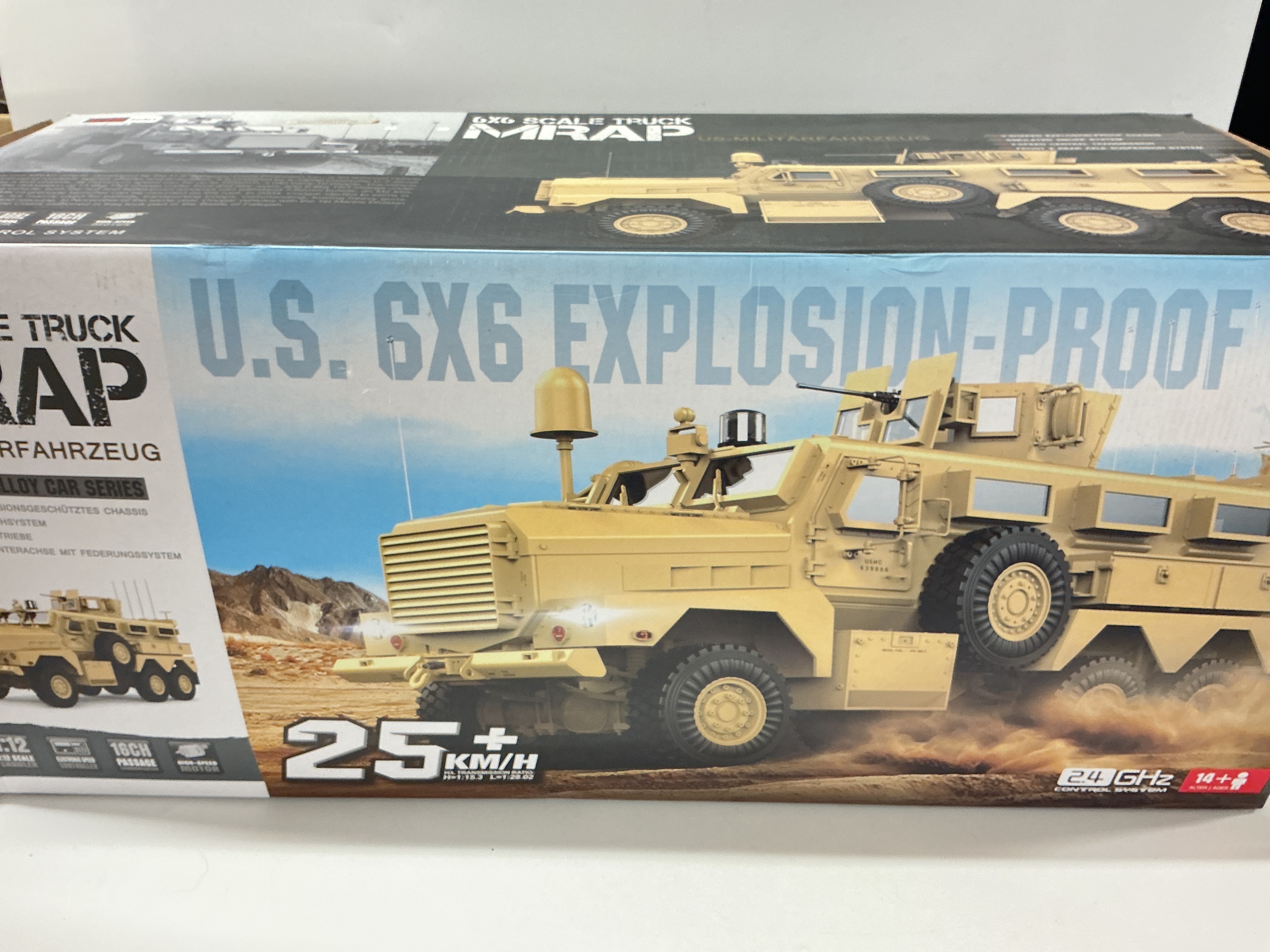 A Boxed 1/12 Scale Remote Controlled Military Cougar 6X6 MRAP. By Amewi . No Reserve.