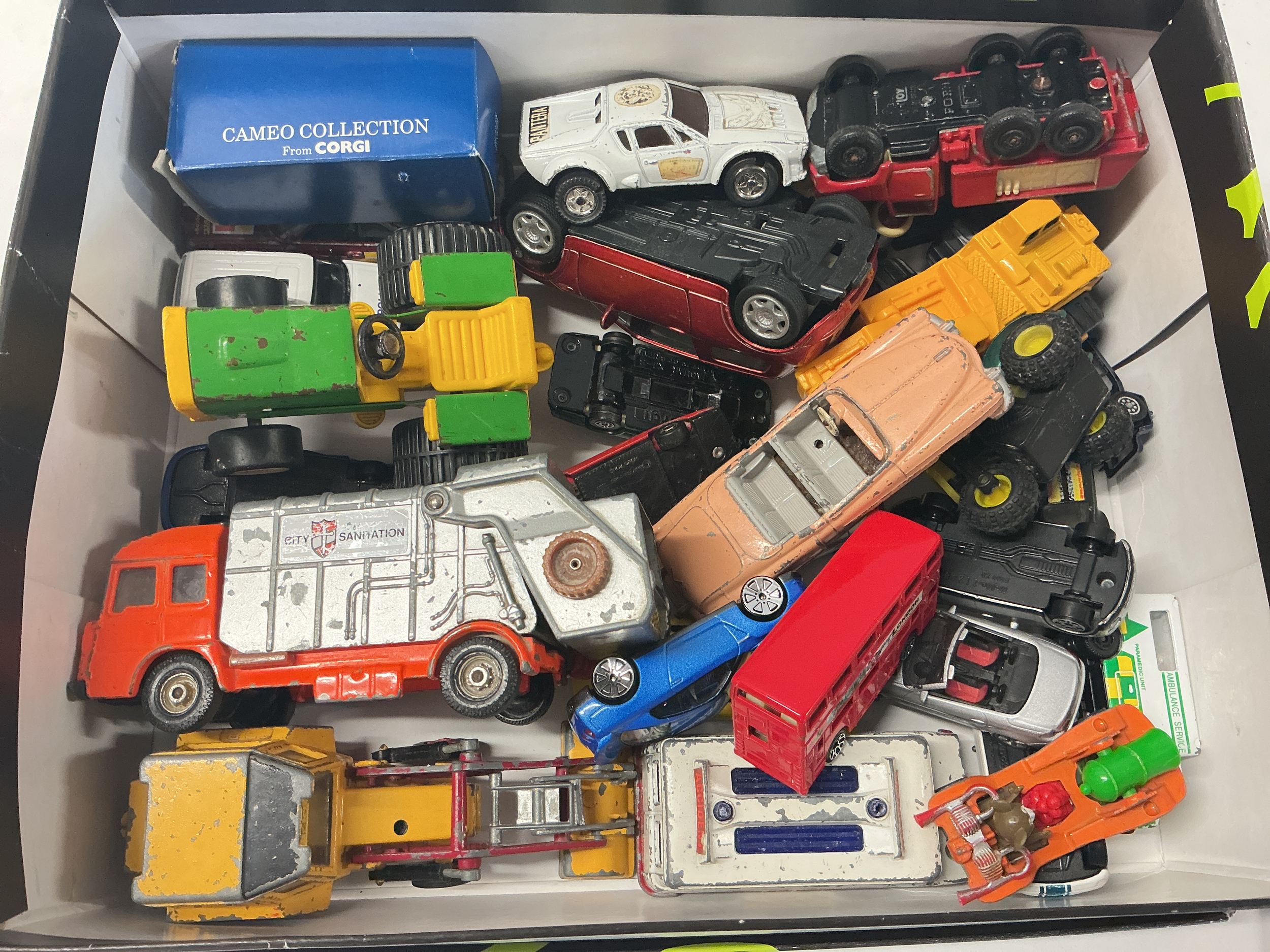 A Box Containing Playworn Diecast Including Dinky, Corgi And Matchbox. No Reserve.