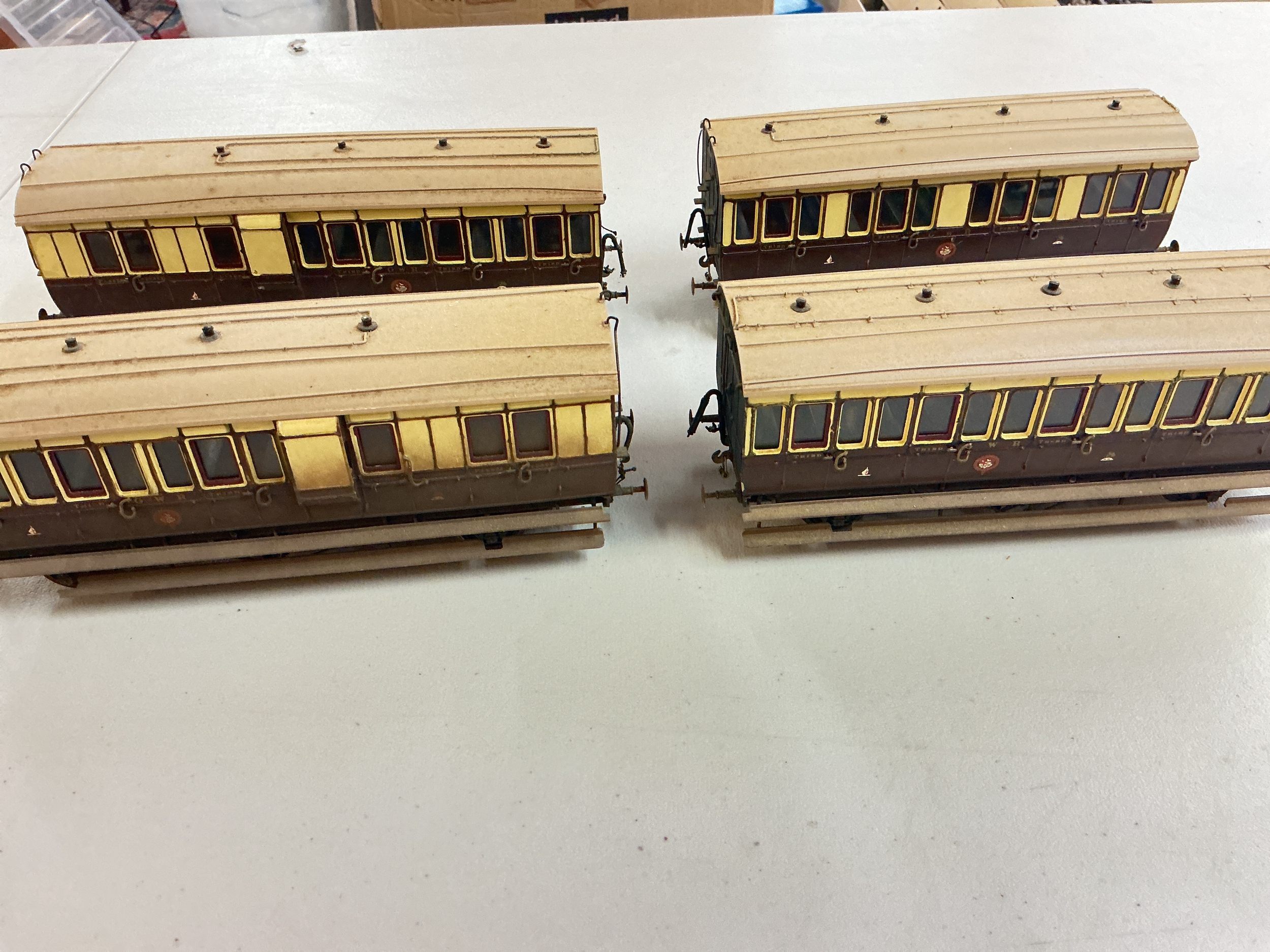 4 Built 0 Gauge Coaches, Maker Unknown.