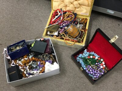 Three boxes of costume jewellery including rings, necklaces etc