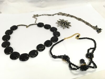 Costume jewellery including black bead necklaces and marcasite style jewellery NO RESERVE