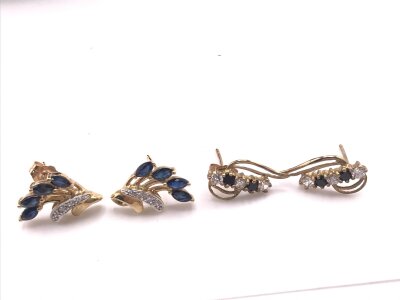 Two pairs of 9ct gold earring set with sapphires and small diamonds
3.30g