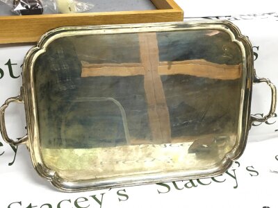 A large hallmarked silver gallery tray, total weight 3450g