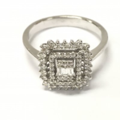 14ct white gold square diamond cluster ring. Size N 1/2