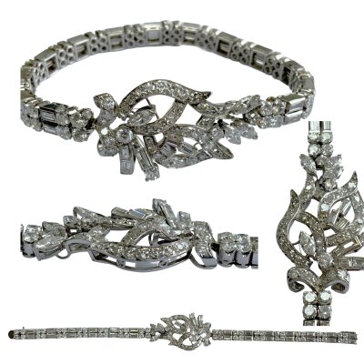 A 1903s platinum and diamond cocktail bracelet, 17.5cm. Approx 7ct diamonds total, overall weight 31.15g