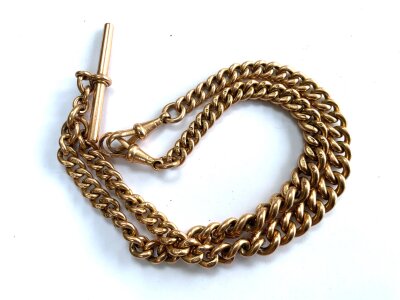 A heavy 9ct gold Albert chain, each link fully marked. 54.1g