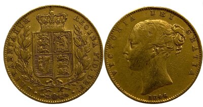 A Queen Victoria 1846 shield back full sovereign.