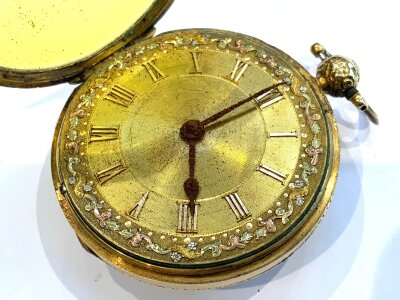 A John Mallett, Barnstaple 1820-1850, No.1619, 18ct gold cased single fusee pocket watch.