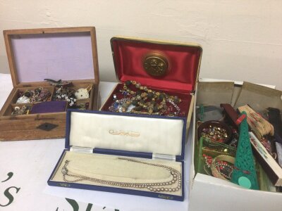 A Collection of costume jewellery in trinket boxes and a shoe box