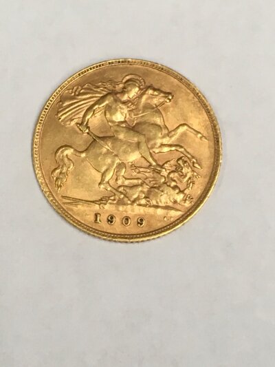A 1909 half sovereign.