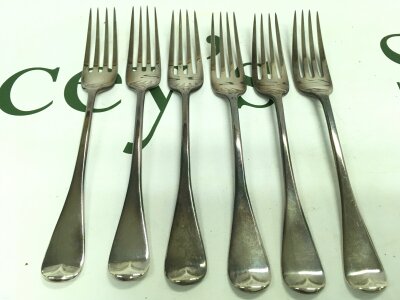 Six silver hallmarked forks, 250g total weight