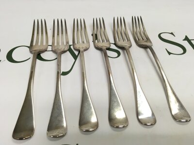 Six silver hallmarked table forks, 405g total weight