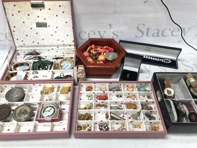 A collection of assorted watches and costume jewellery including a vintage 9ct gold cased watch.