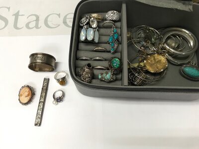A Collection of silver items and other costume jewellery.