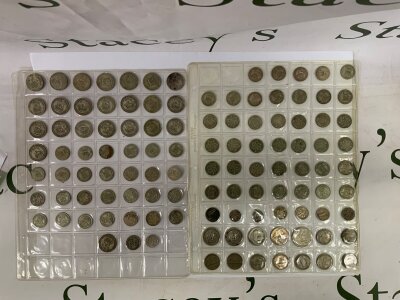 2 sheets of pre 1947 British and world silver coinage approx 400g