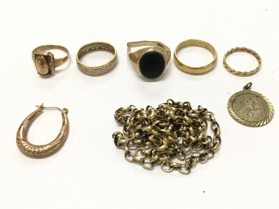 Collection of 9ct gold including rings, necklace, (27.3g total weight) silver st Christopher pendant