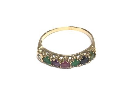A 9ct gold multi stone ring. Size P 1/2 and 1.72