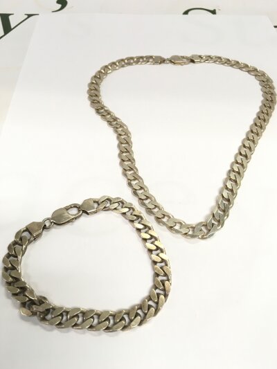 Sterling silver curb bracelet and necklace. 90g total weight approximately