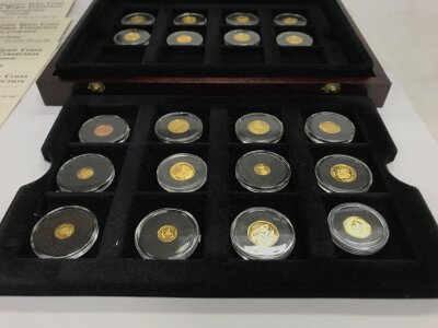 A collection of assorted gold coins from including 1/20oz 1/25oz and 1 g examples.