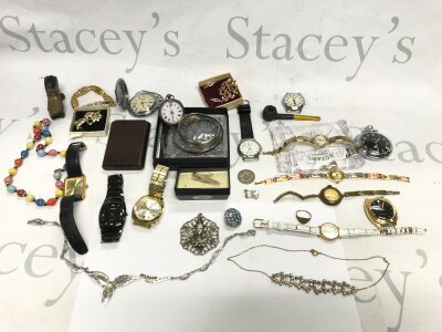 A collection of assorted costume jewellery and watches including some silver items.