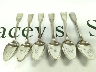 Six Victorian table spoons, 205g total weight