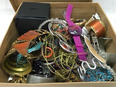 A mixed box of costume jewellery including bangles, necklaces , bracelets etc