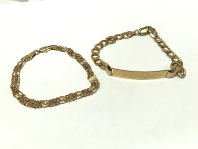 Two 9ct gold bracelets (1 ID and one double chain). 19.9g total weight