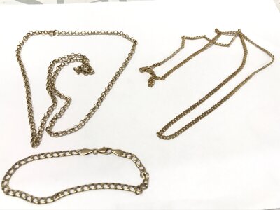 Two 9ct chains and a bracelet. 25.8g total weight