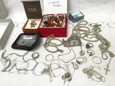 A mixed lot of sterling silver jewellery etc