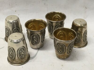 A set of six silver 925 Kiddush cups