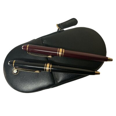 2 Montblanc Meisterstück Burgundy Red Midsize Ballpoint Pens, YP1035712/IP10634.. together with leather case.