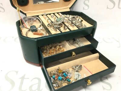 A jewellery box of mostly silver Jewellery includes brooches , necklaces etc
