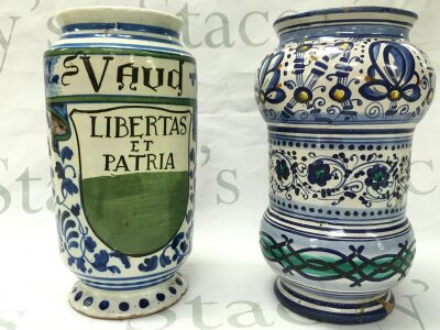 Two Italian albarelli pharmacy jars .  22cm tall- NO RESERVE