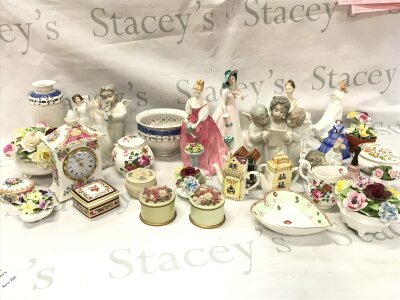 Lladro and royal Doulton figures, porcelain posies and other ceramics including coloured glass
