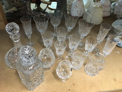 A collection of Irish glassware including decanter, Brandy glasses, wine glasses etc