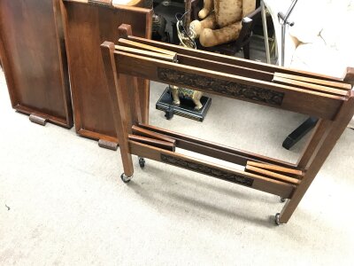An oak butler's folding trolley and a barometer.