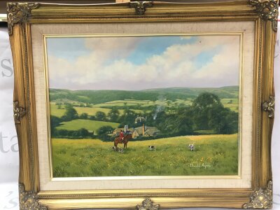 Donald Ayres hunting scene original oil painting . Frame dimensions 52x42cm